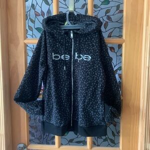 Bebe leopard print zip up hoodie, size L